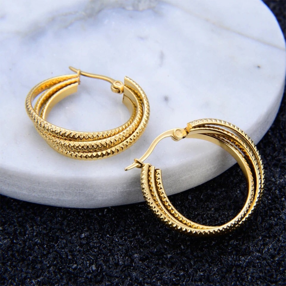 Stainless steel hoop circle twisted earrings - Picture 5 of 6